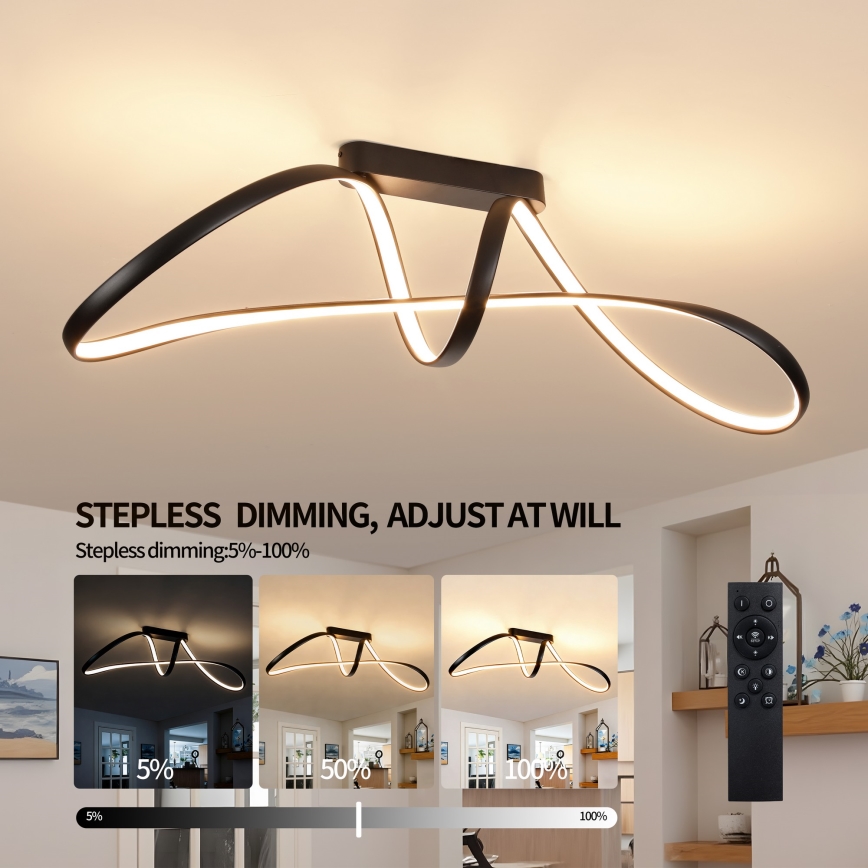 Brilagi - LED prigušiva nadgradna plafonska lampa TWISTER LED/60W/230V 3000-6000K crna + daljinski upravljač