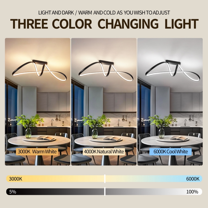 Brilagi - LED prigušiva nadgradna plafonska lampa TWISTER LED/60W/230V 3000-6000K crna + daljinski upravljač