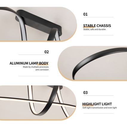 Brilagi - LED prigušiva nadgradna plafonska lampa TWISTER LED/60W/230V 3000-6000K crna + daljinski upravljač
