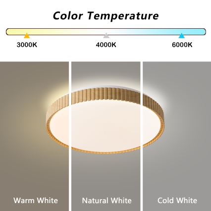 Brilagi - LED prigušiva plafonska svetiljka CORVO LED/72W/230V 3000-6000K dekor drveta prečnika 50 cm + daljinski upravljač