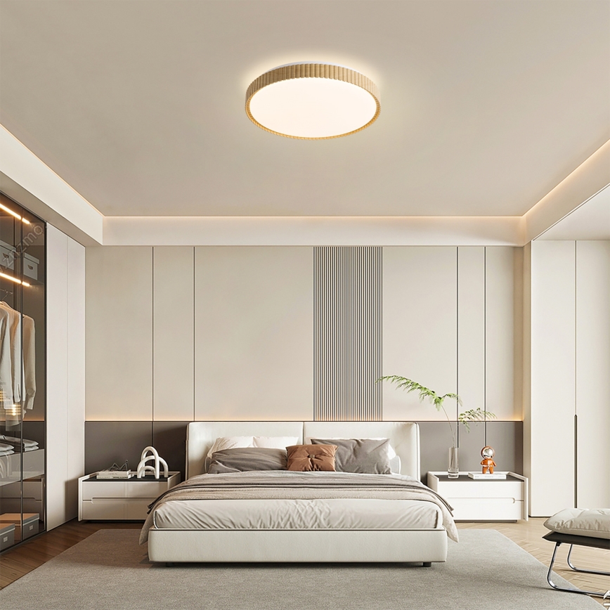 Brilagi - LED prigušiva plafonska svetiljka CORVO LED/72W/230V 3000-6000K dekor drveta prečnika 50 cm + daljinski upravljač