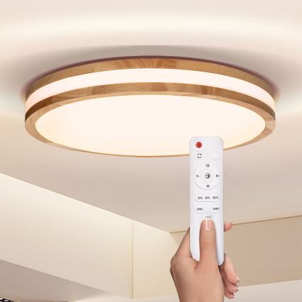 Brilagi - LED prigušiva stropna svetiljka MOLINA LED/48W/230V 3000-6500K hrast prečnika 38 cm + daljinski upravljač