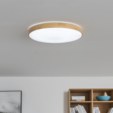 Brilagi - LED prigušiva stropna svetiljka PINE LED/24W/230V drvena pr. 42 cm 3000-6500K + daljinski upravljač