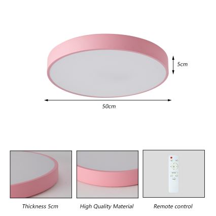 Brilagi - LED prigušiva plafonska svetiljka POOL LED/60W/230V 3000-6000K prečnik 50 cm ružičasta + daljinski upravljač
