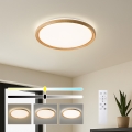 Brilagi - LED prigušiva stropna svetiljka RIVO LED/72W/230V 3000-6000K drveni dekor prečnik 50 cm + daljinski upravljač