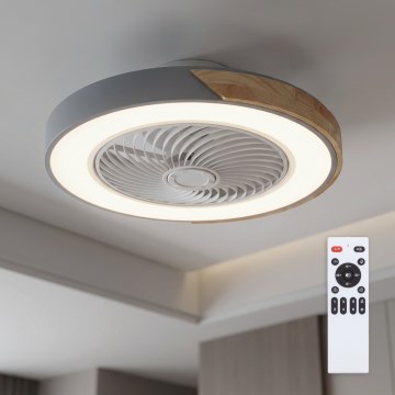 Brilagi - LED prigušiva stropna svetiljka sa ventilatorom LED/38W/230V 3000-6500K prečnik 50 cm siva/hrast + daljinski upravljač