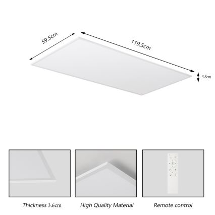 Brilagi - LED prigušiva plafonska svetiljka SLIMFRAME LED/80W/230V 120x60 cm 3000-6000K bela + daljinski upravljač