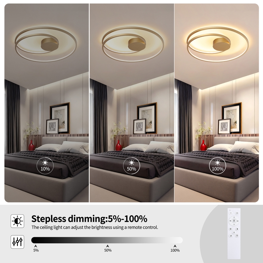 Brilagi - LED prigušiva plafonska svetiljka TWISTER LED/75W/230V 3000-6000K prečnik 70 cm zlatna + daljinski upravljač