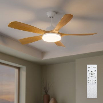 Brilagi - LED prigušiva stropni ventilator LED/34W/230V 132 cm bela/smeđa + daljinski upravljač