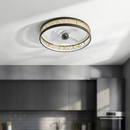 Brilagi - LED prigušiva plafonski ventilator LED/34W/230V 3000-6500K Ø 50 cm crna/zlatna + daljinski upravljač