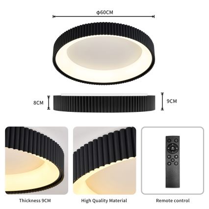 Brilagi - LED prigušiva stropna svetiljka FALCON MODERN LED/54W/230V 3000-6500K pr. 60 cm crna + daljinski upravljač