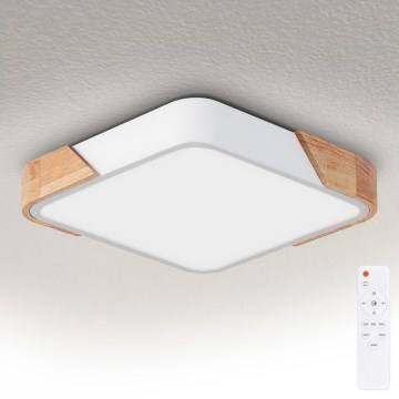 Brilagi - LED prigušiva stropno svetlo PILANA LED/48W/230V 3000-6500K hrast/bela 42x42 cm + daljinski upravljač