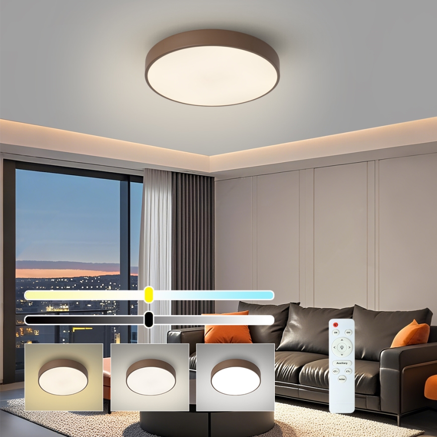 Brilagi - LED prigušiva plafonska svetiljka POOL LED/48W/230V 3000-6000K pr. 40 cm braon + daljinski upravljač