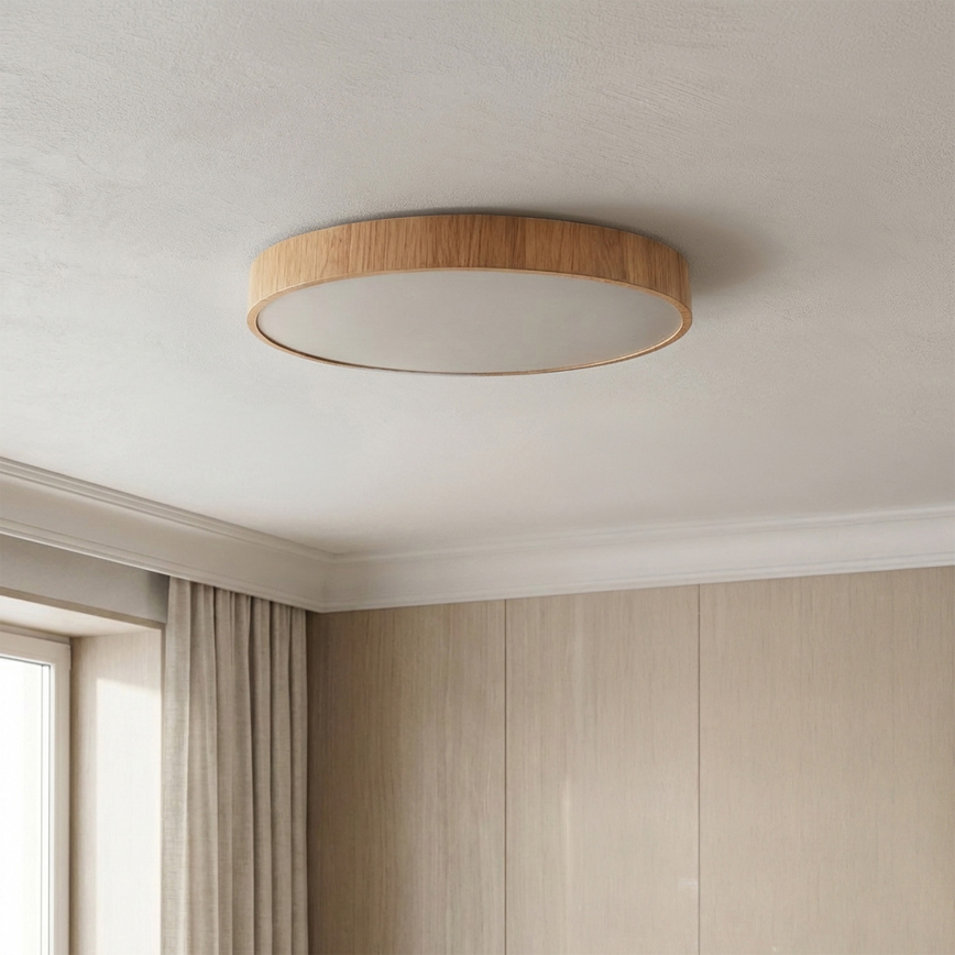 Brilagi - prigušiva LED stropna svetiljka POOL LED/50W/230V 3000-6000K prečnik 40 cm dekor drveta + daljinski upravljač
