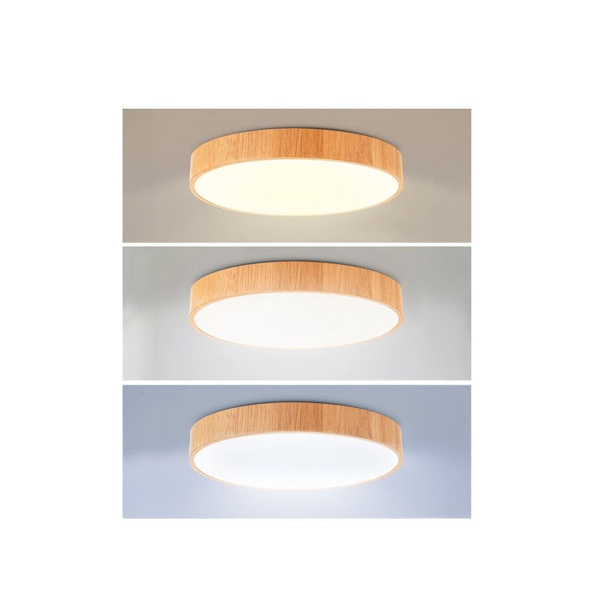Brilagi - prigušiva LED stropna svetiljka POOL LED/50W/230V 3000-6000K prečnik 40 cm dekor drveta + daljinski upravljač
