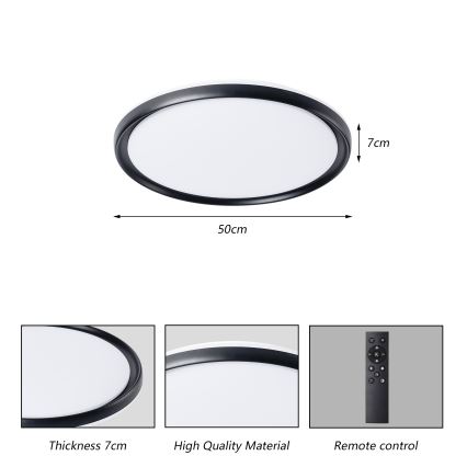 Brilagi - LED prigušiva stropna svetiljka RIVO LED/72W/230V 3000-6000K crna prečnik 50 cm + daljinski upravljač