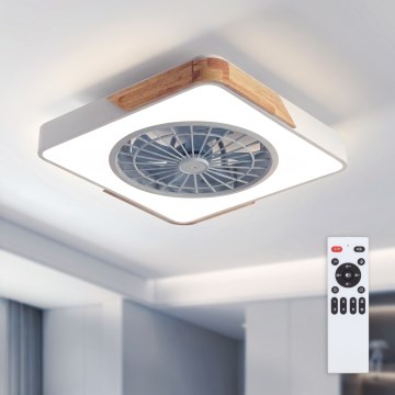 Brilagi - LED prigušiva stropno svetlo sa ventilatorom LED/38W/230V 3000-6500K 50x50 cm bela/hrast + daljinski upravljač