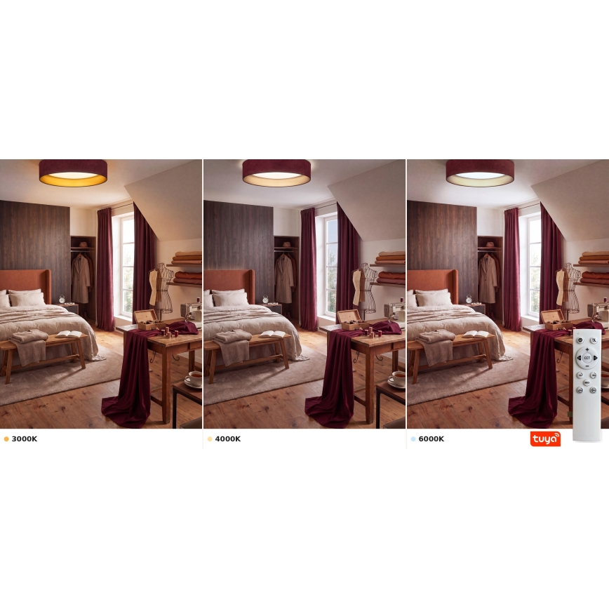 BRILAGI - LED prigušiva plafonska svetiljka VELVET SMARTIX LED/36W/230V 3000-6000K Ø 55 cm bordo/zlatna Wi-Fi Tuya Beacon + daljinski upravljač
