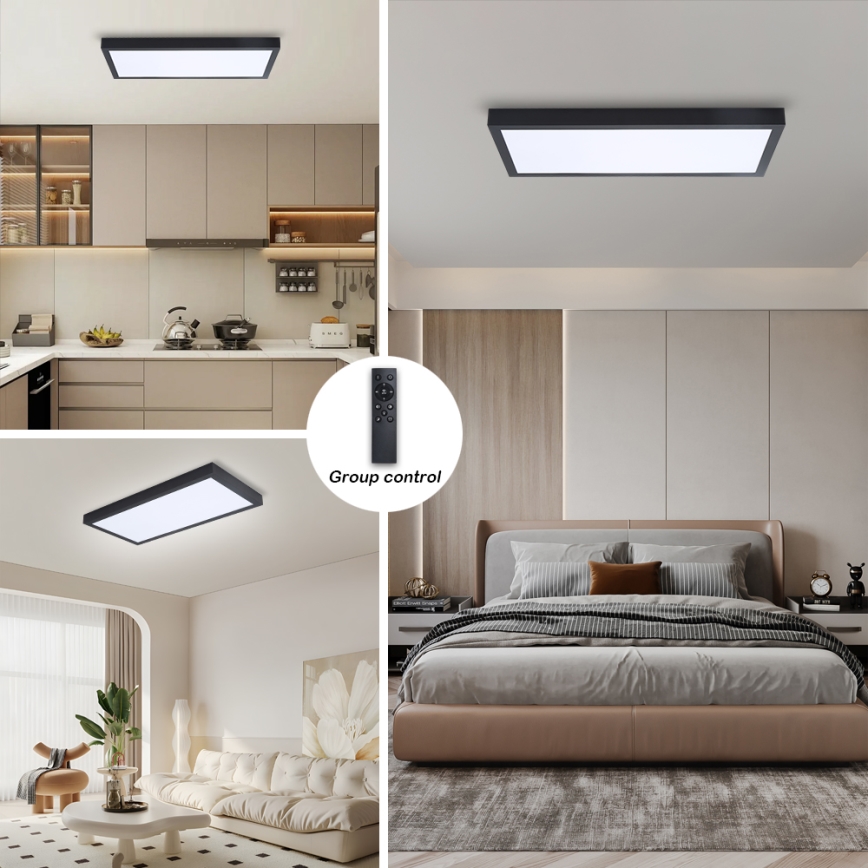 Brilagi - LED prigušiva plafonska svetiljka za kupatilo FRAME SMART LED/30W/230V 30x60 cm 3000-6000K IP44 crna + daljinski upravljač