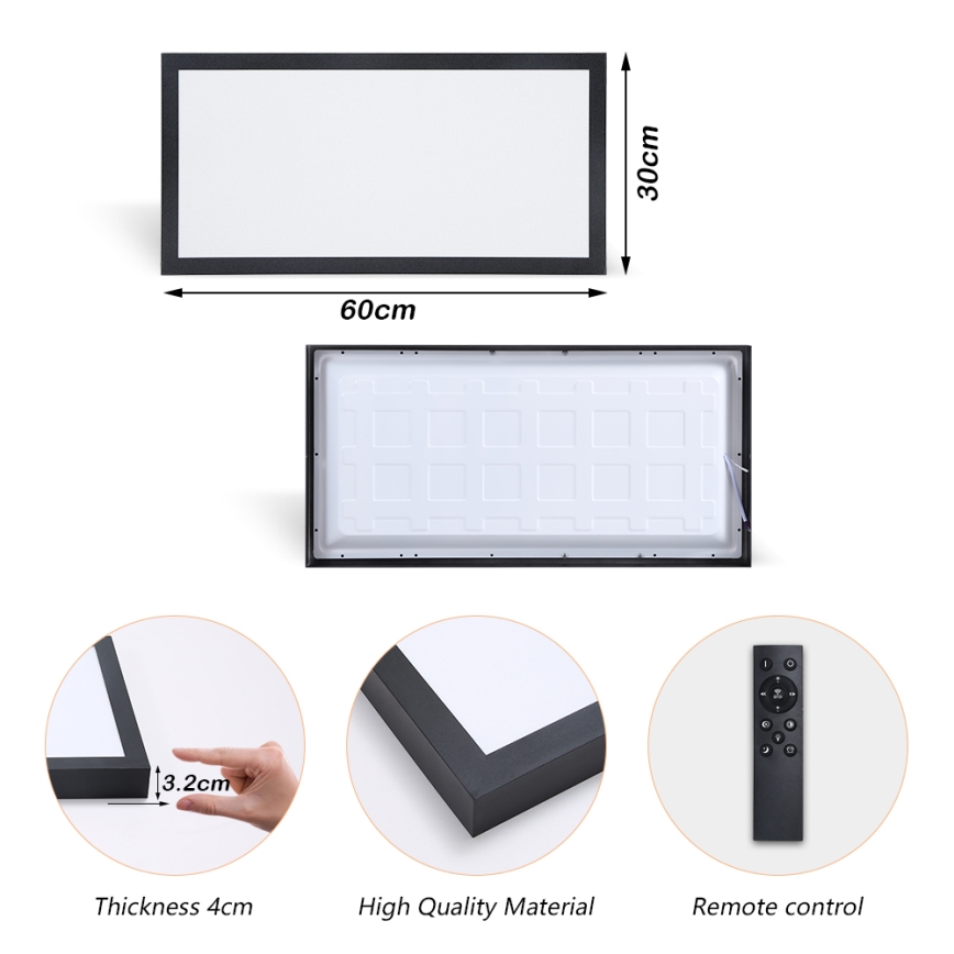 Brilagi - LED prigušiva plafonska svetiljka za kupatilo FRAME SMART LED/30W/230V 30x60 cm 3000-6000K IP44 crna + daljinski upravljač