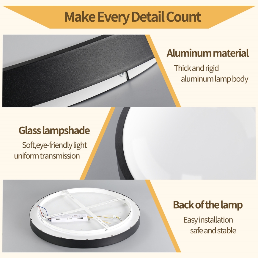 Brilagi - LED prigušiva plafonska lampa GLASS POOL DOUBLE LED/48W/230V 3000-6000K 40 cm crna + daljinski upravljač