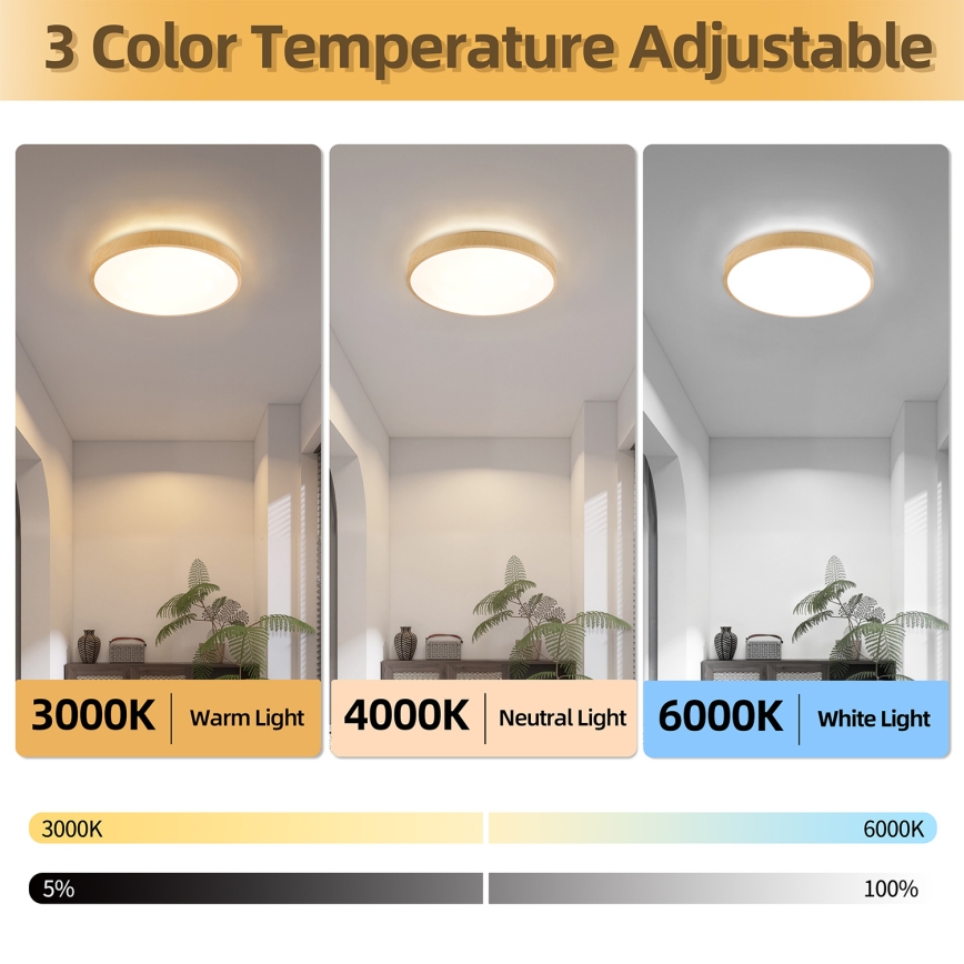 Brilagi - LED prigušiva plafonska svetiljka GLASS POOL DOUBLE LED/48W/230V 3000-6000K 40 cm dekor drveta + daljinski upravljač