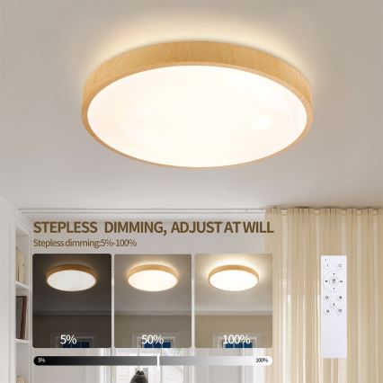 Brilagi - LED prigušiva plafonska svetiljka GLASS POOL DOUBLE LED/48W/230V 3000-6000K 40 cm dekor drveta + daljinski upravljač