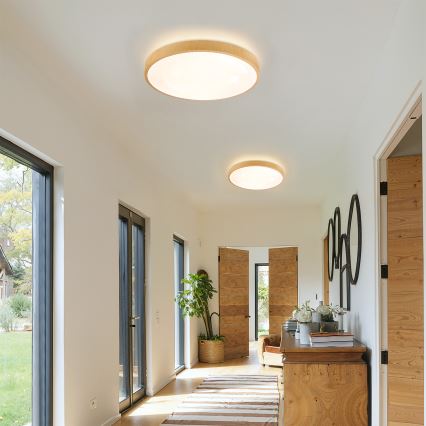 Brilagi - LED prigušiva plafonska svetiljka GLASS POOL DOUBLE LED/48W/230V 3000-6000K 40 cm dekor drveta + daljinski upravljač