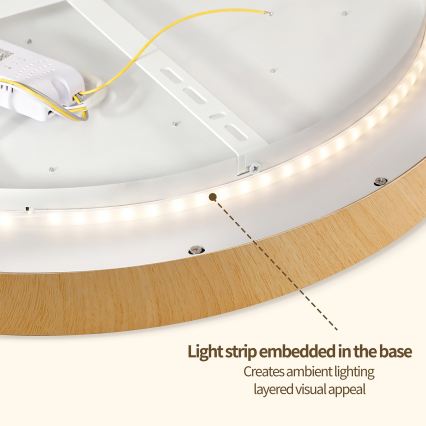 Brilagi - LED prigušiva plafonska svetiljka GLASS POOL DOUBLE LED/48W/230V 3000-6000K 40 cm dekor drveta + daljinski upravljač