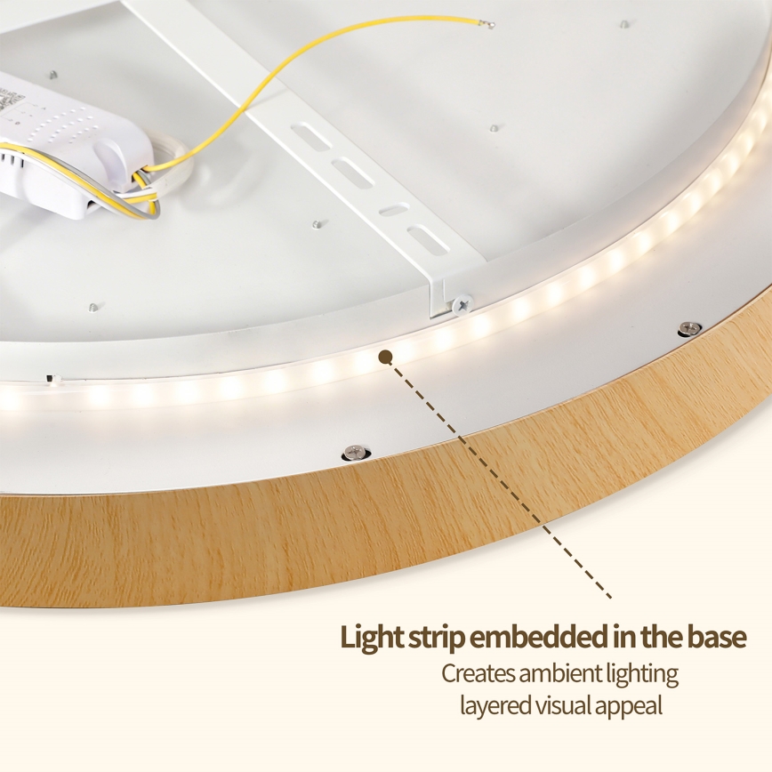 Brilagi - LED prigušiva plafonska svetiljka GLASS POOL DOUBLE LED/48W/230V 3000-6000K 40 cm dekor drveta + daljinski upravljač