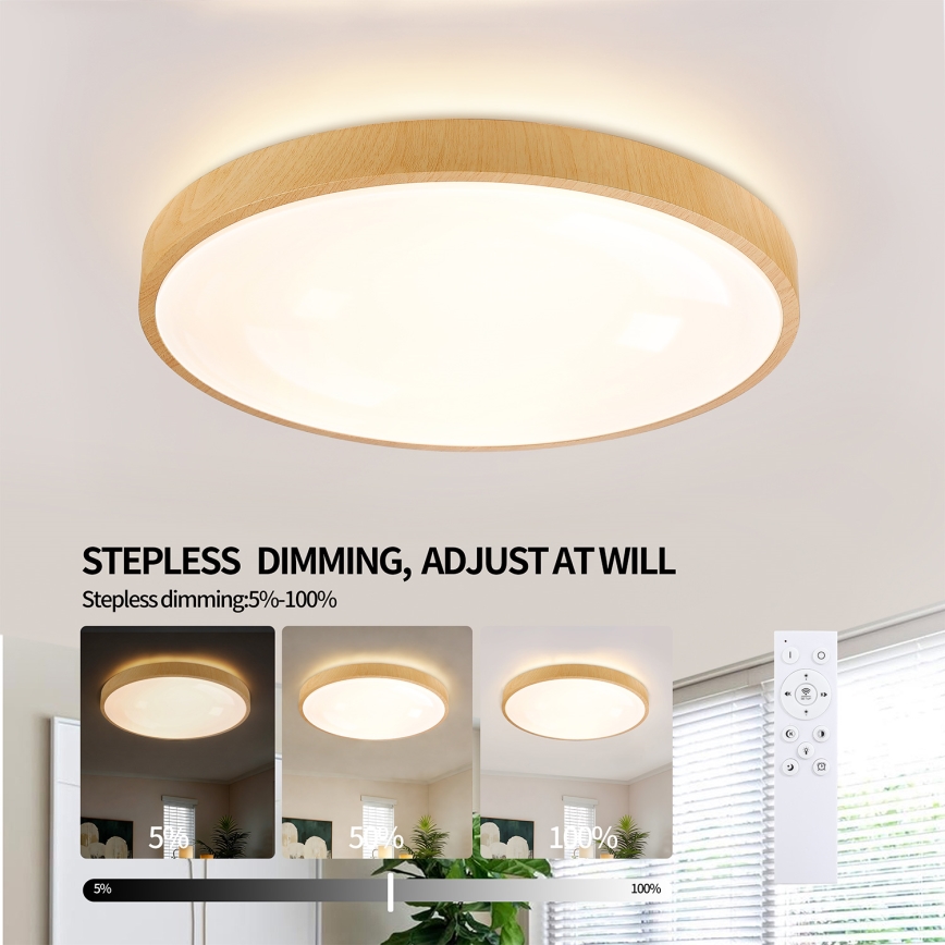 Brilagi - LED prigušiva stropna svetiljka GLASS POOL DOUBLE LED/60W/230V 3000-6000K 50 cm dekor drveta + daljinski upravljač