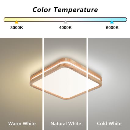 BRILAGI - LED prigušiva plafonska svetiljka MOLINA SQUARE LED/48W/230V 3000-6000K hrast 40x40 cm + daljinski upravljač