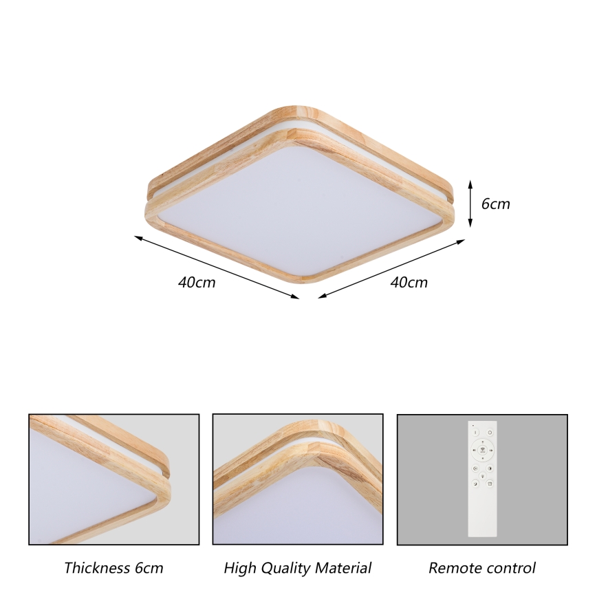 BRILAGI - LED prigušiva plafonska svetiljka MOLINA SQUARE LED/48W/230V 3000-6000K hrast 40x40 cm + daljinski upravljač