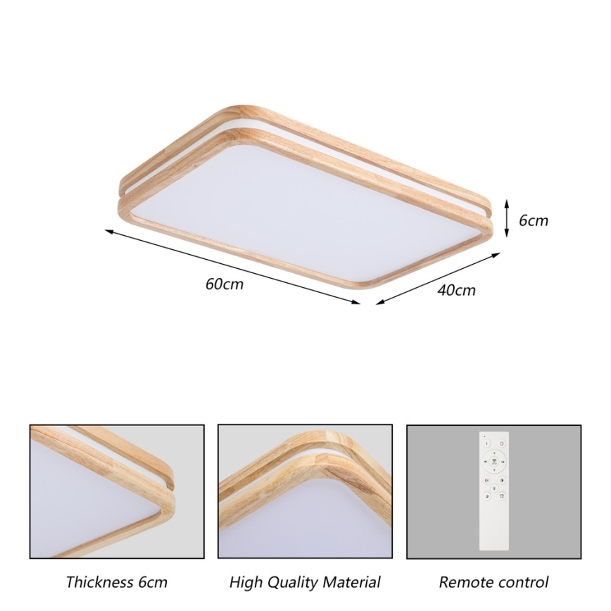 BRILAGI - prigušiva LED stropna svetiljka MOLINA SQUARE LED/54W/230V 3000-6000K hrast 60x40 cm + daljinski upravljač