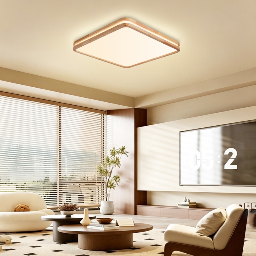 BRILAGI - LED prigušiva plafonska svetiljka MOLINA SQUARE LED/80W/230V 3000-6000K hrast 60x60 cm + daljinski upravljač