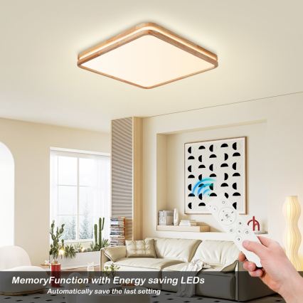 BRILAGI - LED prigušiva plafonska svetiljka MOLINA SQUARE LED/80W/230V 3000-6000K hrast 60x60 cm + daljinski upravljač
