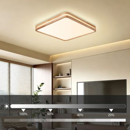 BRILAGI - LED prigušiva plafonska svetiljka MOLINA SQUARE LED/80W/230V 3000-6000K hrast 60x60 cm + daljinski upravljač