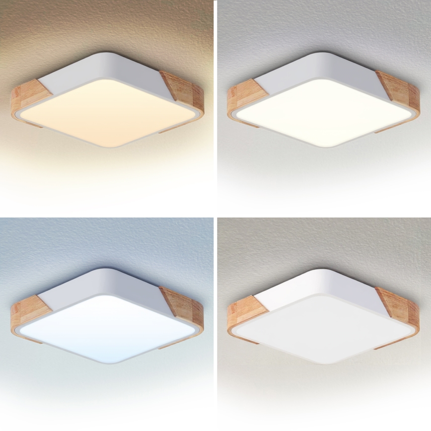Brilagi - LED prigušiva stropno svetlo PILANA LED/48W/230V 3000-6500K hrast/bela 42x42 cm + daljinski upravljač