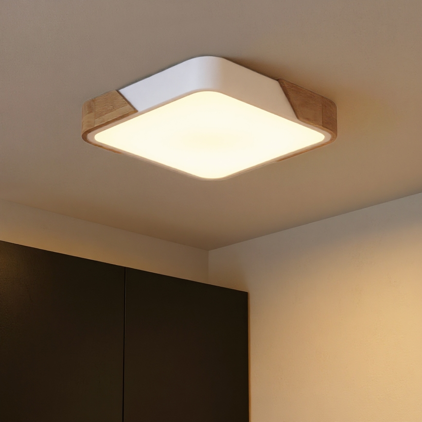 Brilagi - LED prigušiva stropno svetlo PILANA LED/48W/230V 3000-6500K hrast/bela 42x42 cm + daljinski upravljač