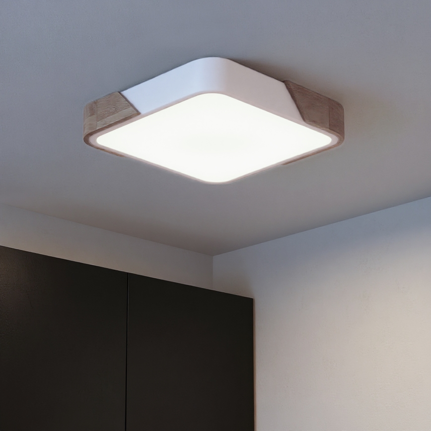 Brilagi - LED prigušiva stropno svetlo PILANA LED/48W/230V 3000-6500K hrast/bela 42x42 cm + daljinski upravljač