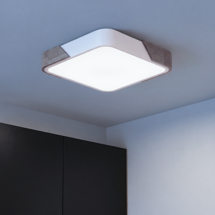 Brilagi - LED prigušiva stropno svetlo PILANA LED/48W/230V 3000-6500K hrast/bela 42x42 cm + daljinski upravljač