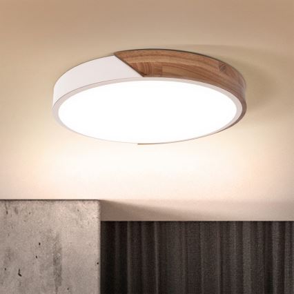 Brilagi - LED prigušiva plafonska svetiljka PILANA LED/48W/230V hrast/bela prečnik 40 cm + daljinski upravljač