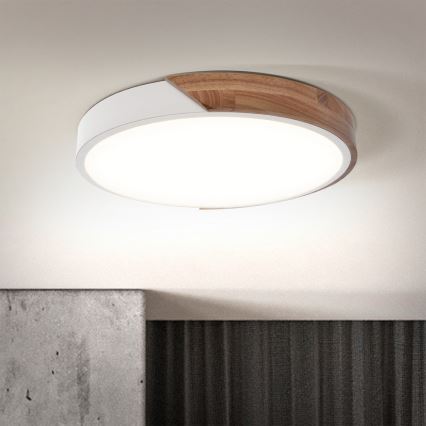 Brilagi - LED prigušiva plafonska svetiljka PILANA LED/48W/230V hrast/bela prečnik 40 cm + daljinski upravljač