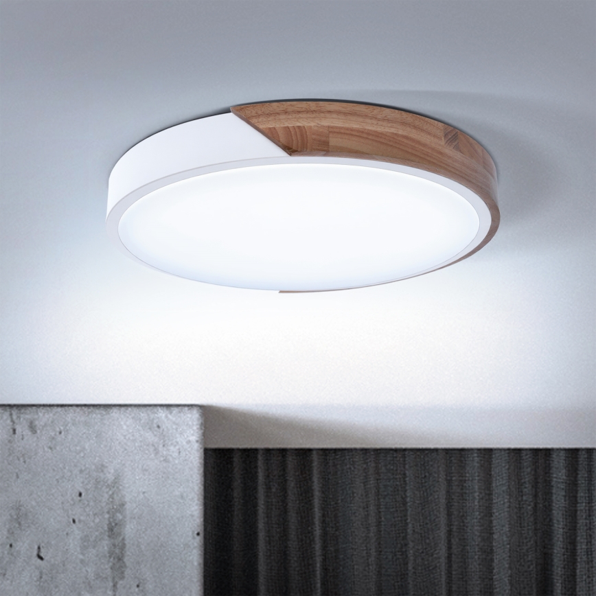 Brilagi - LED prigušiva plafonska svetiljka PILANA LED/48W/230V hrast/bela prečnik 40 cm + daljinski upravljač