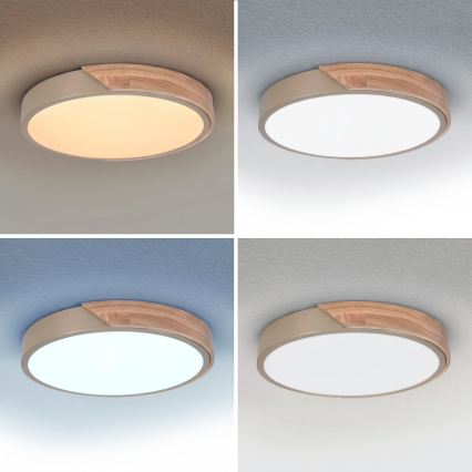 BRILAGI - LED Prigušiva plafonska svetiljka PILANA LED/48W/230V 3000-6500K hrast/bež prečnik 40 cm + daljinski upravljač