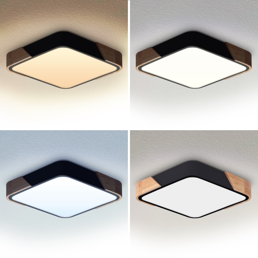 Brilagi - LED prigušiva plafonska svetiljka PILANA LED/48W/230V 3000-6500K hrast/crna 42x42 cm + daljinski upravljač