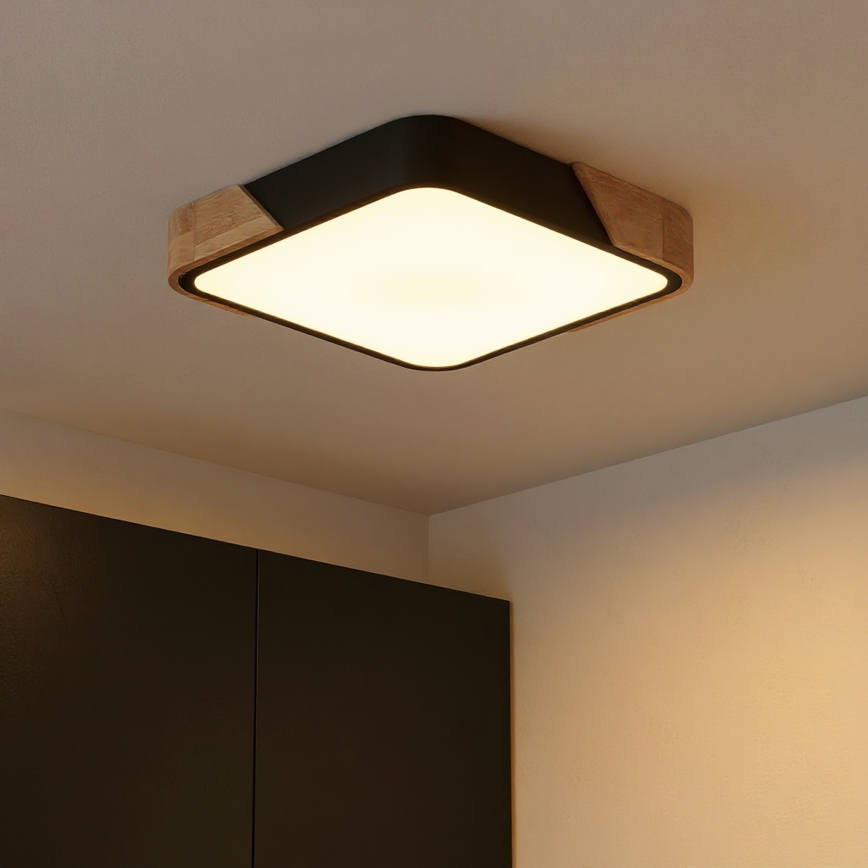 Brilagi - LED prigušiva plafonska svetiljka PILANA LED/48W/230V 3000-6500K hrast/crna 42x42 cm + daljinski upravljač