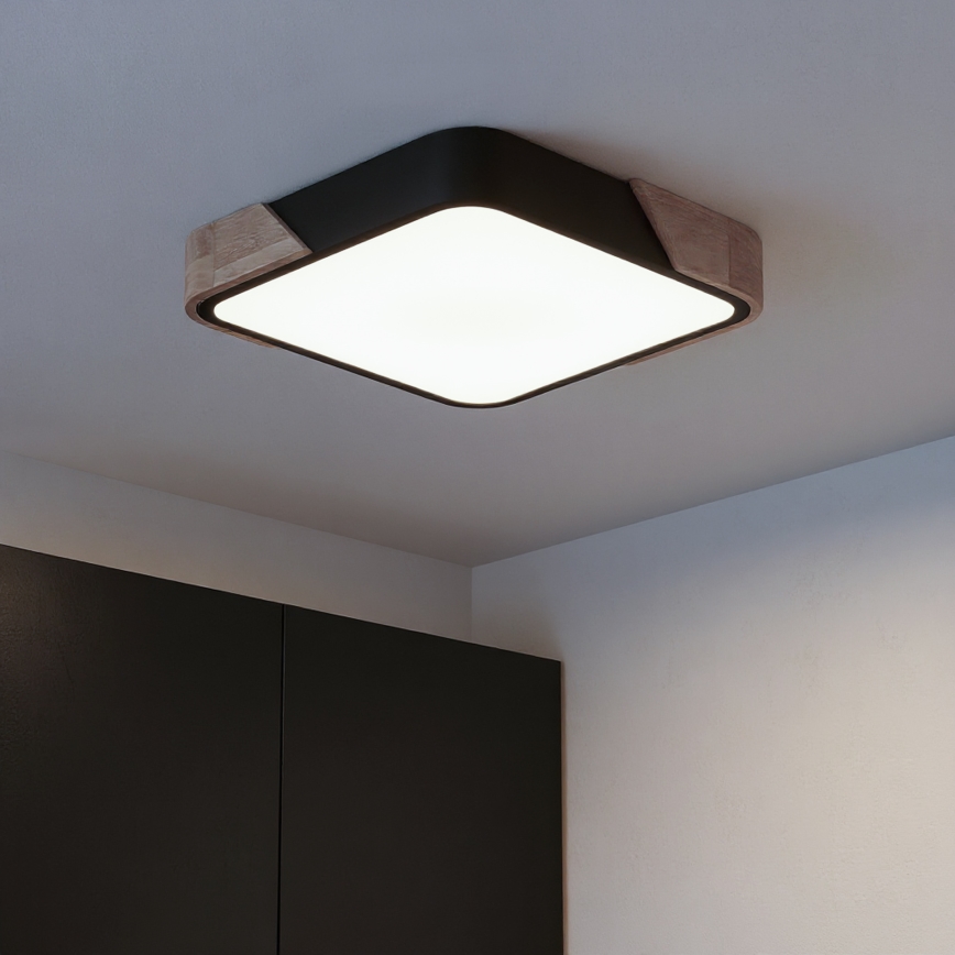 Brilagi - LED prigušiva plafonska svetiljka PILANA LED/48W/230V 3000-6500K hrast/crna 42x42 cm + daljinski upravljač