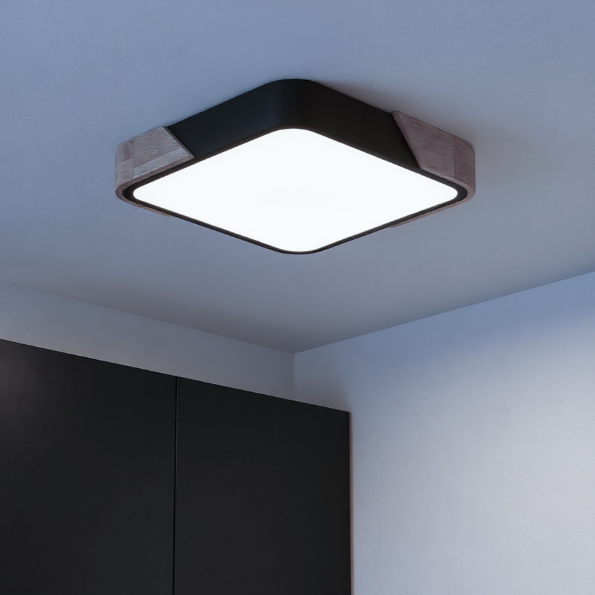Brilagi - LED prigušiva plafonska svetiljka PILANA LED/48W/230V 3000-6500K hrast/crna 42x42 cm + daljinski upravljač