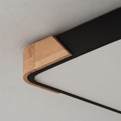 Brilagi - LED prigušiva plafonska svetiljka PILANA LED/48W/230V 3000-6500K hrast/crna 42x42 cm + daljinski upravljač
